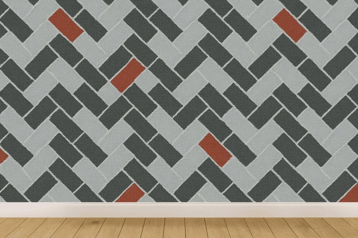Herringbone Pixel Brick wallpapers for interior design