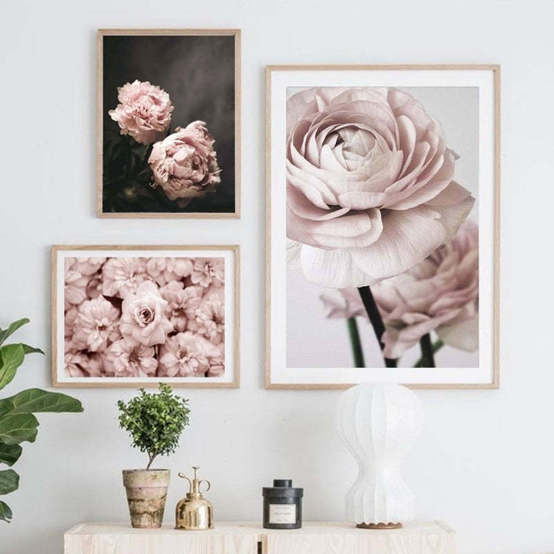 Modern Romantic Light Pink Peonies Flowers - Canvas Wall Art Painting-Original Wall Arts