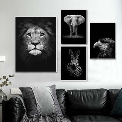Nature Wildlife Africa Wild Animals Black White  - Canvas Wall Art Painting-Original Wall Arts