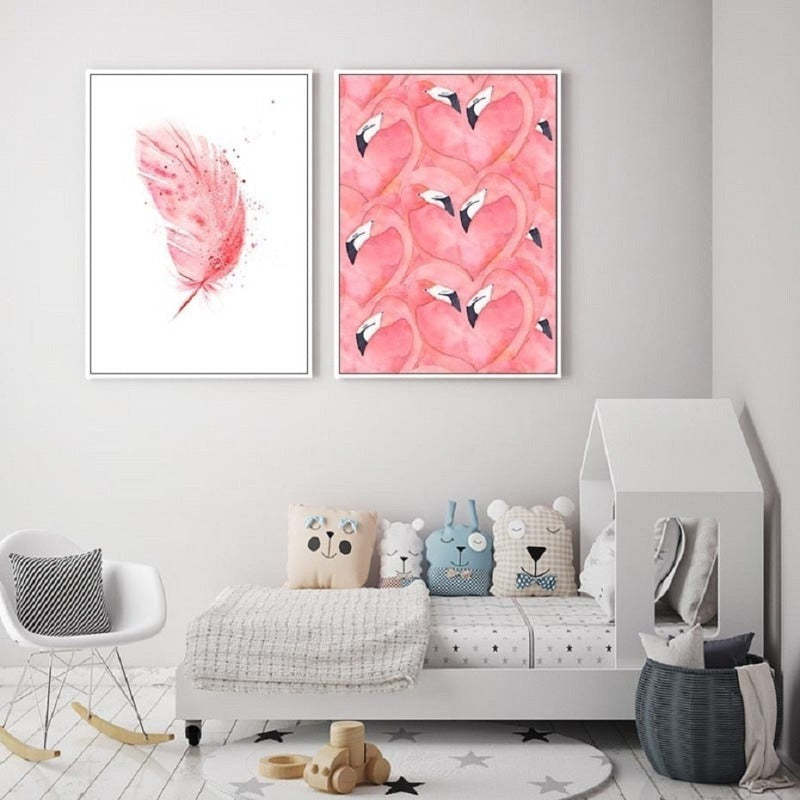 Beautiful Pink Flamingo Feather - Canvas Wall Art Painting-Original Wall Arts