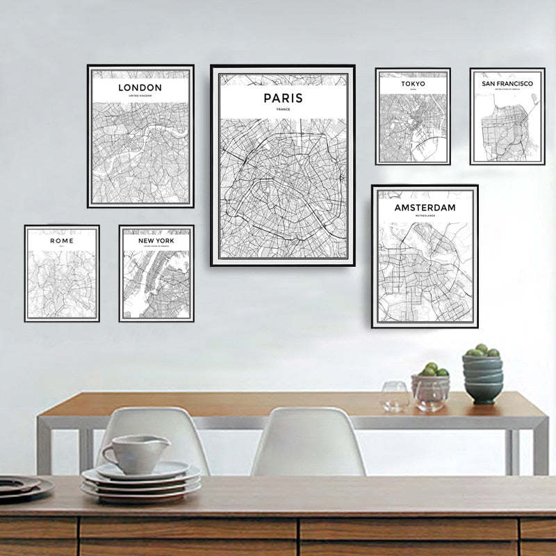 Modern City Maps Travel Contour - Canvas Wall Art Painting-Original Wall Arts
