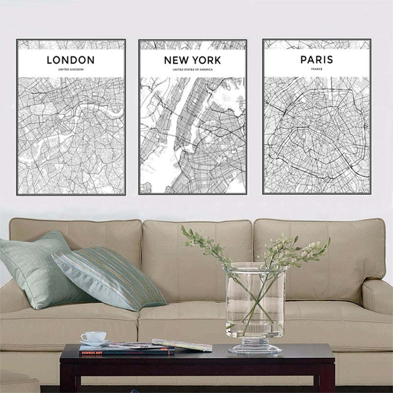 Modern City Maps Travel Contour - Canvas Wall Art Painting-Original Wall Arts