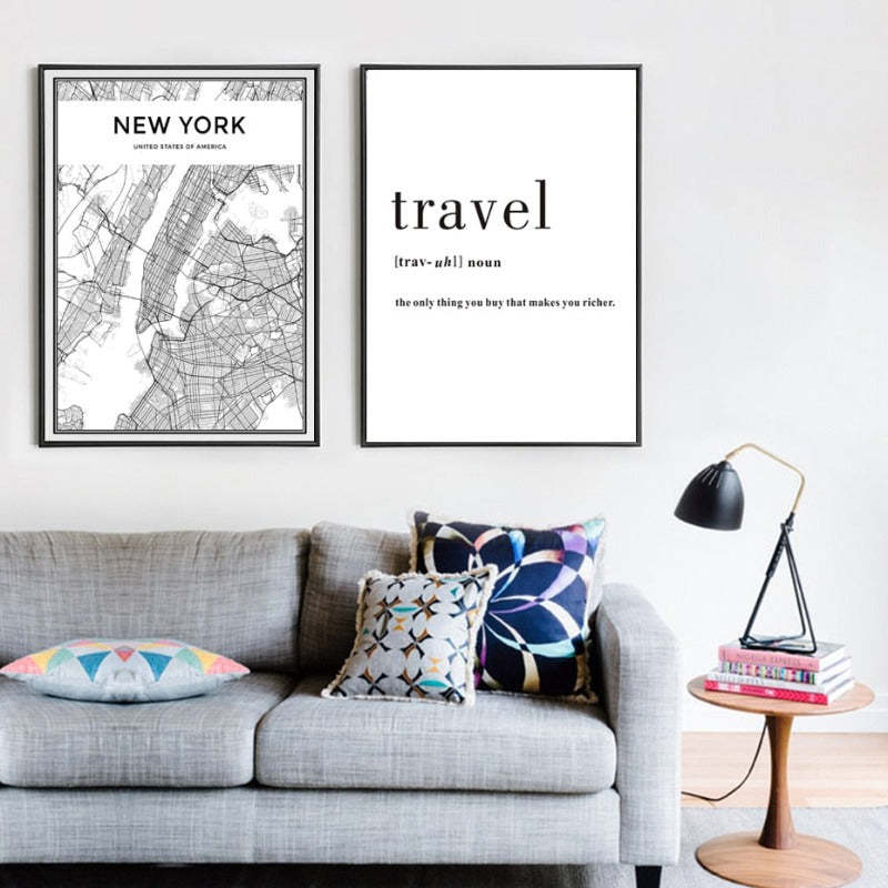 Modern City Maps Travel Contour - Canvas Wall Art Painting-Original Wall Arts