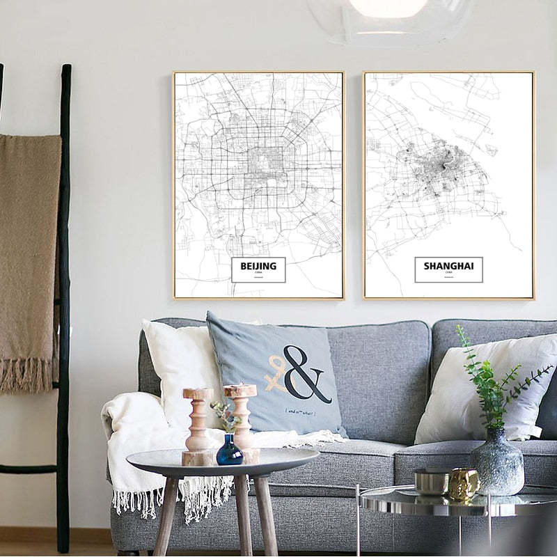Modern City Maps Travel Contour - Canvas Wall Art Painting-Original Wall Arts