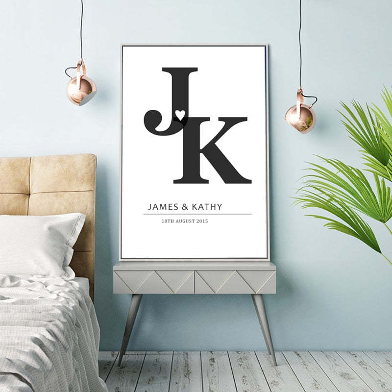 Personalized Initials Print Anniversary - Canvas Wall Art Painting-Original Wall Arts