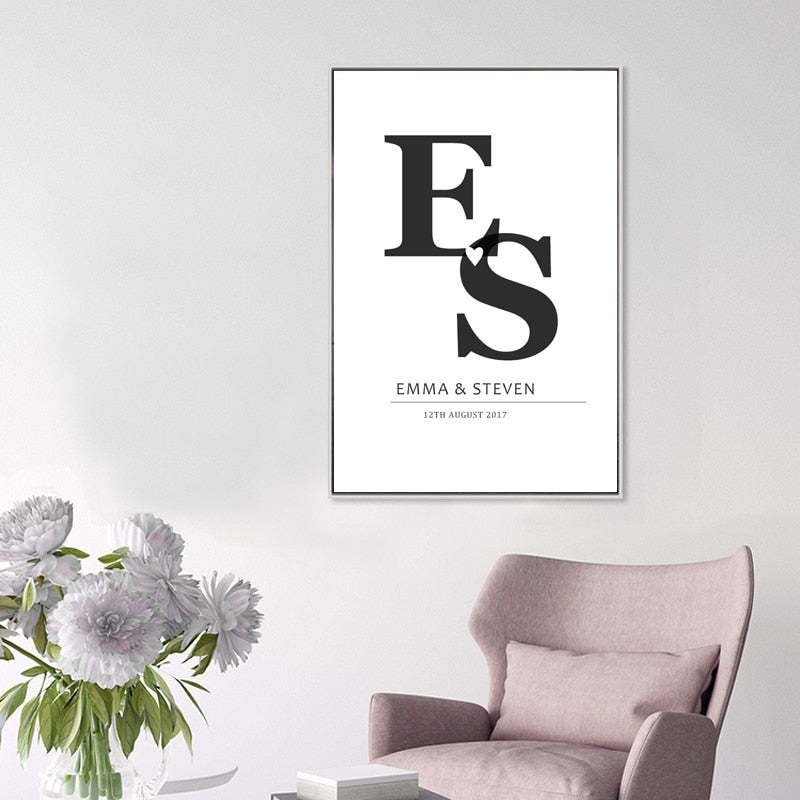 Personalized Initials Print Anniversary - Canvas Wall Art Painting-Original Wall Arts