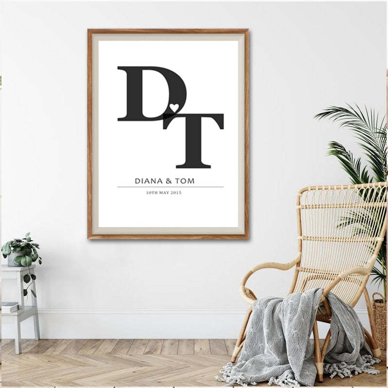 Personalized Initials Print Anniversary - Canvas Wall Art Painting-Original Wall Arts