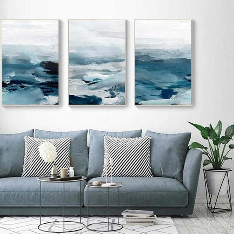 Abstract Landscape Mountain Blue Nordic - Canvas Wall Art Painting-Original Wall Arts