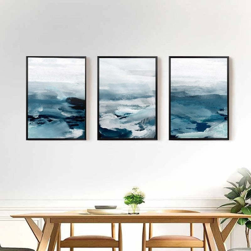 Abstract Landscape Mountain Blue Nordic - Canvas Wall Art Painting-Original Wall Arts