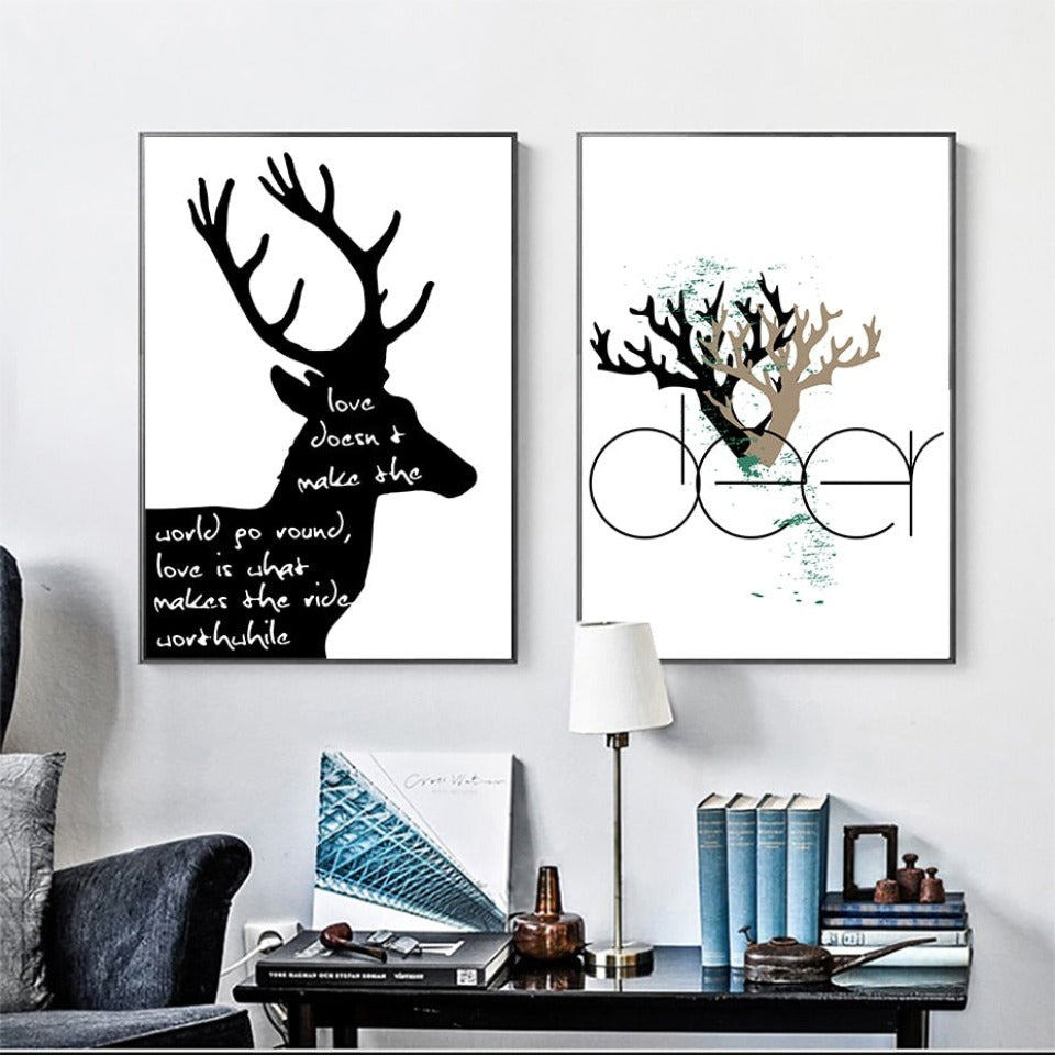 Scandinavia Deer Love Symbol Wall Art - Canvas Wall Art Painting-Original Wall Arts