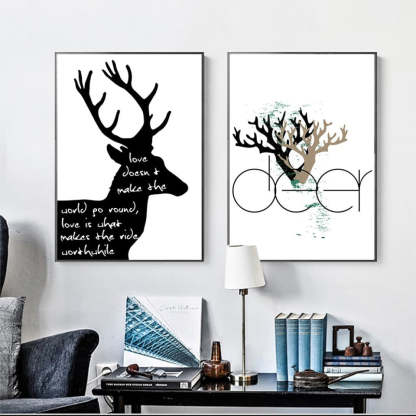 Scandinavia Deer Love Symbol Wall Art - Canvas Wall Art Painting-Original Wall Arts