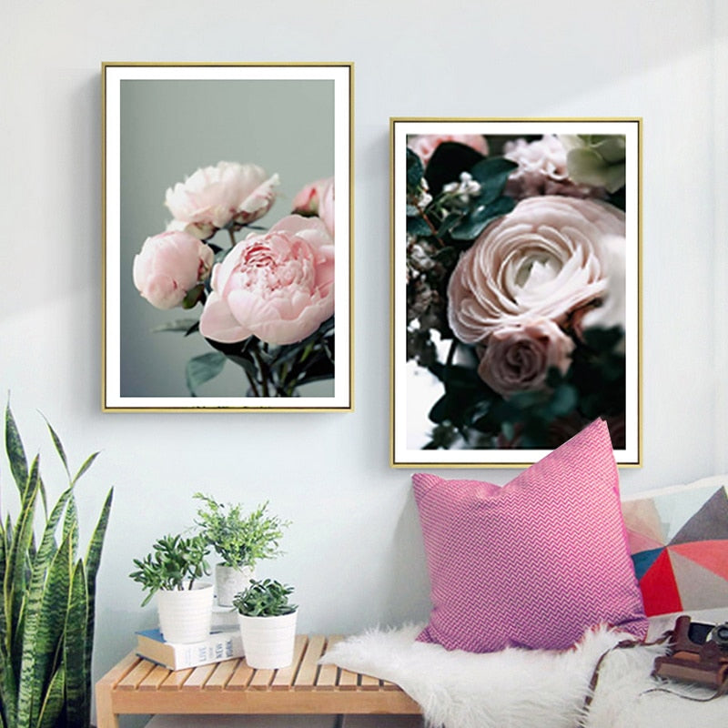 Modern Peonies Floral Canvas Painting Gallery Flower - Canvas Wall Art Painting-Original Wall Arts