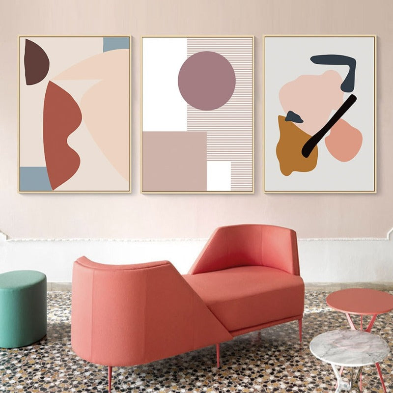 Abstract Warm Geometric Designs - Canvas Wall Art Painting-Original Wall Arts