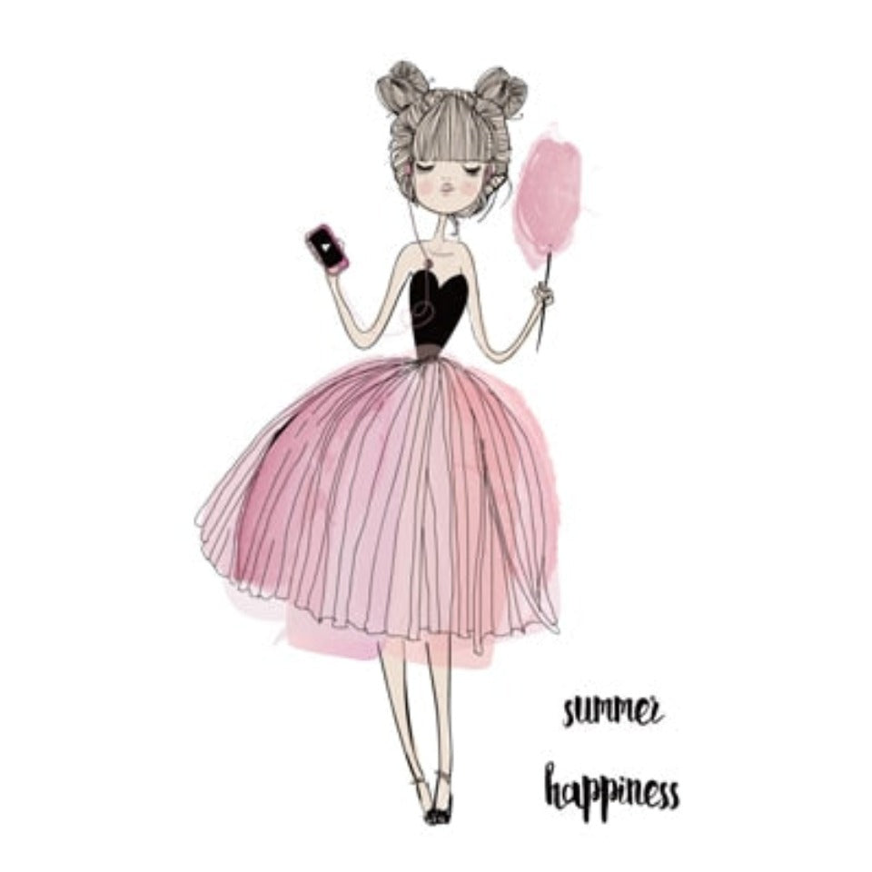 Watercolor Pink Kawaii Girls - Canvas Wall Art Painting-Original Wall Arts