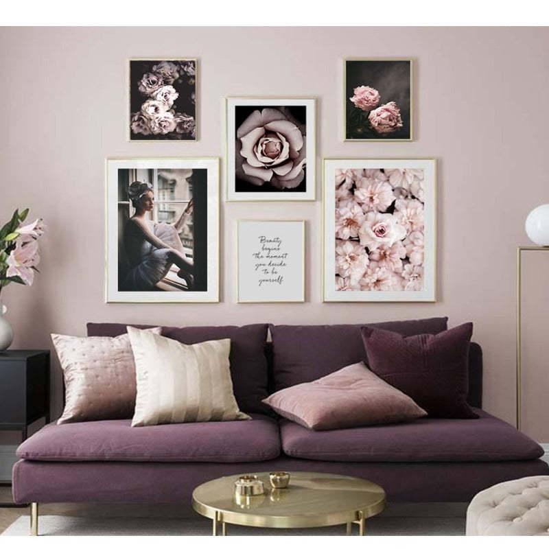 Pink Peony Floral Pictures Beauty Quotes - Canvas Wall Art Painting-Original Wall Arts