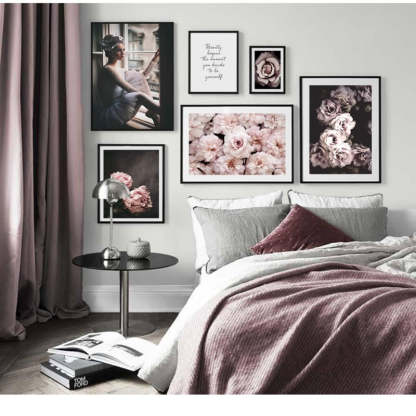 Pink Peony Floral Pictures Beauty Quotes - Canvas Wall Art Painting-Original Wall Arts