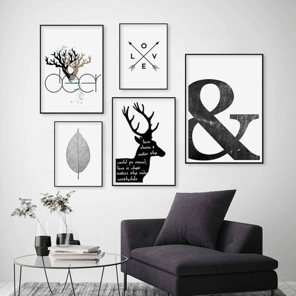 Scandinavia Deer Love Symbol Wall Art - Canvas Wall Art Painting-Original Wall Arts
