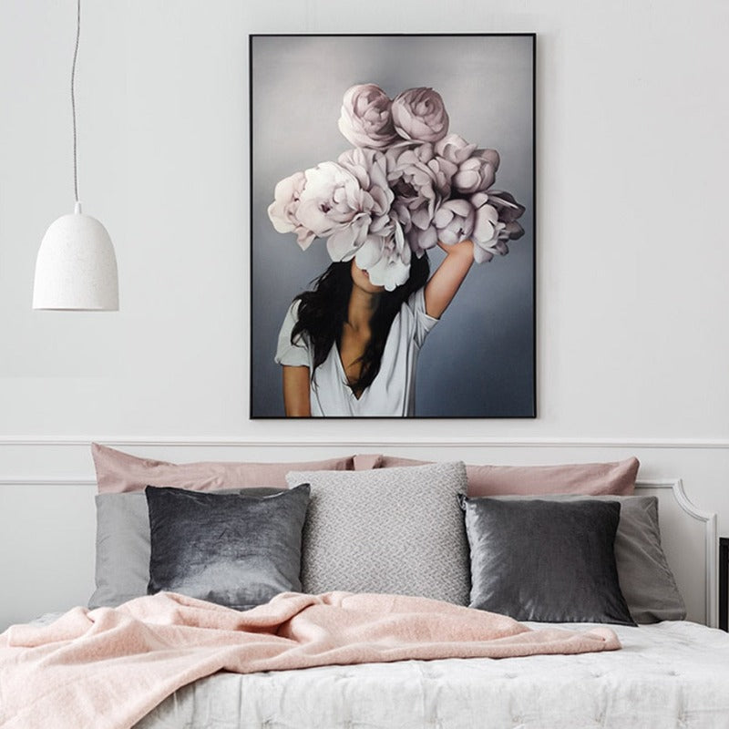 Floral Girl Wall Art Pictures Beauty  - Canvas Wall Art Painting-Original Wall Arts