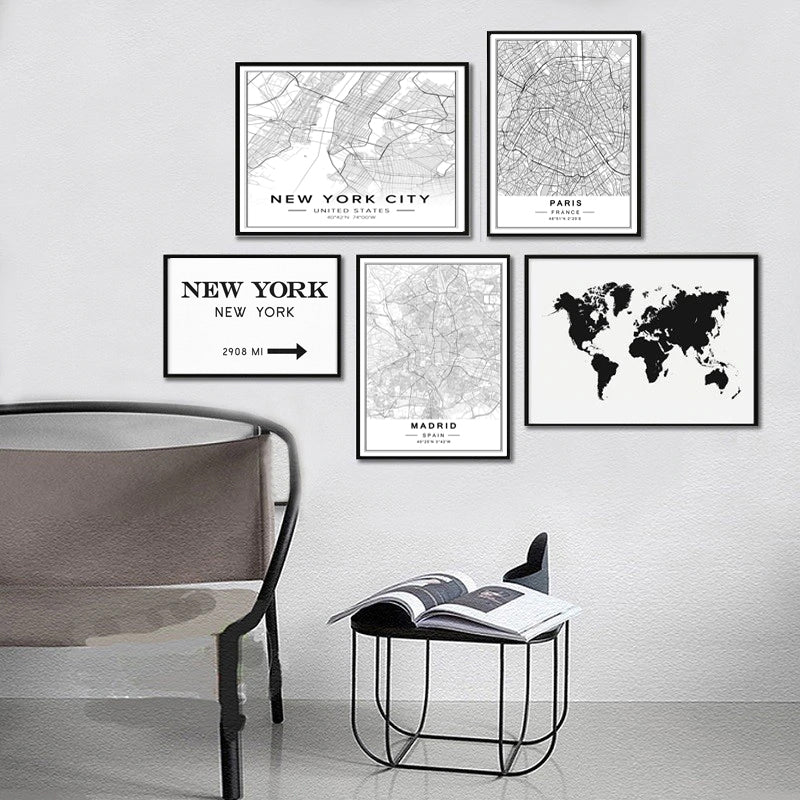 Nordic Minimalist World Famous City Map - Canvas Wall Art Painting-Original Wall Arts