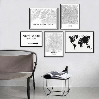 Nordic Minimalist World Famous City Map - Canvas Wall Art Painting-Original Wall Arts