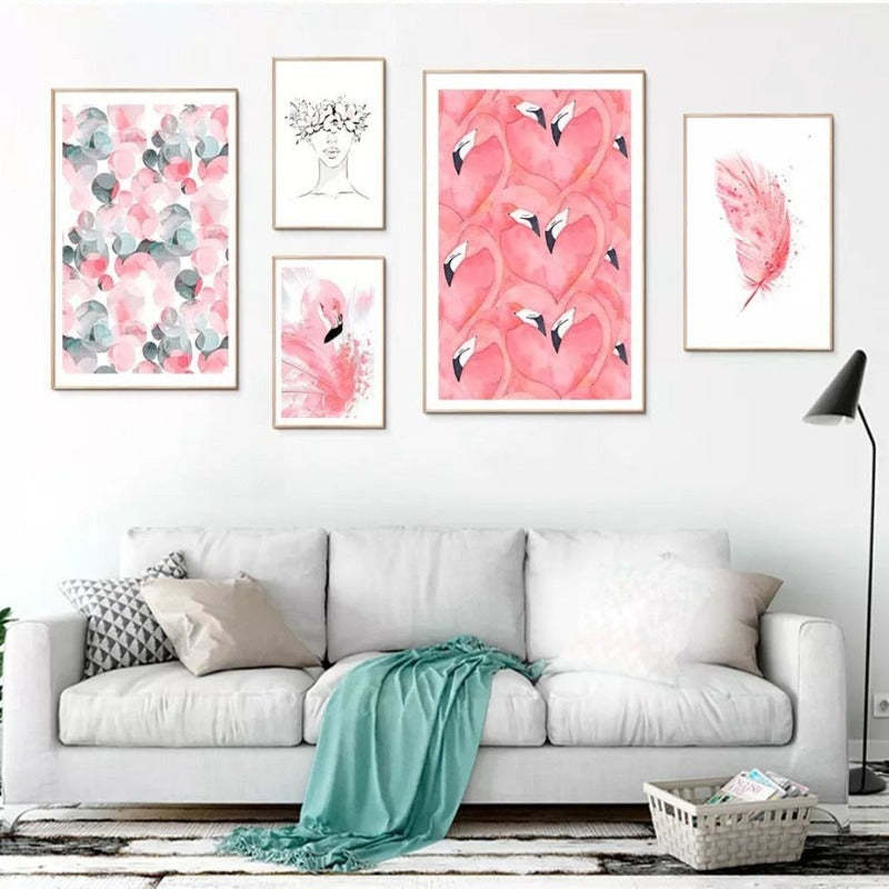 Beautiful Pink Flamingo Feather - Canvas Wall Art Painting-Original Wall Arts