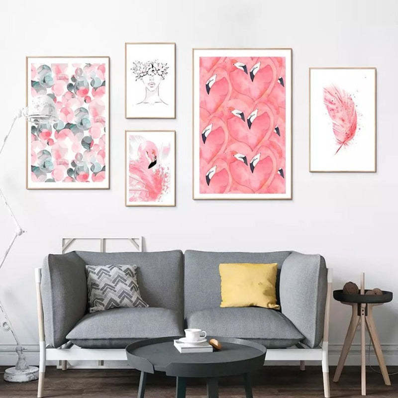 Beautiful Pink Flamingo Feather - Canvas Wall Art Painting-Original Wall Arts