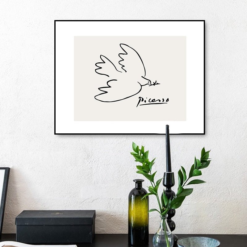 Vintage Abstract Figure Dove Minimalist - Canvas Wall Art Painting-Original Wall Arts