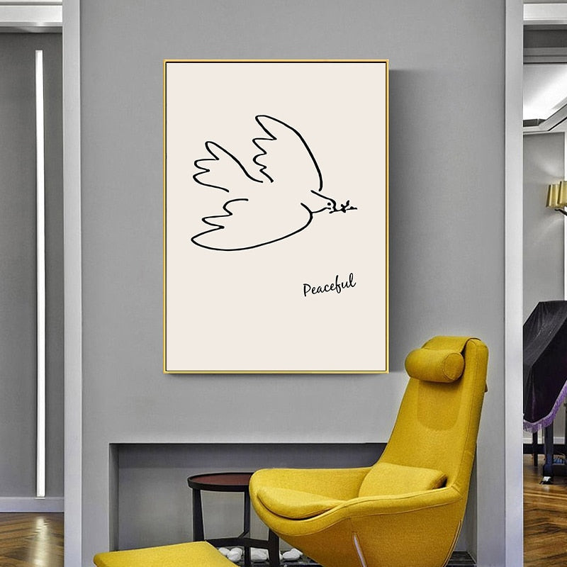 Vintage Abstract Figure Dove Minimalist - Canvas Wall Art Painting-Original Wall Arts