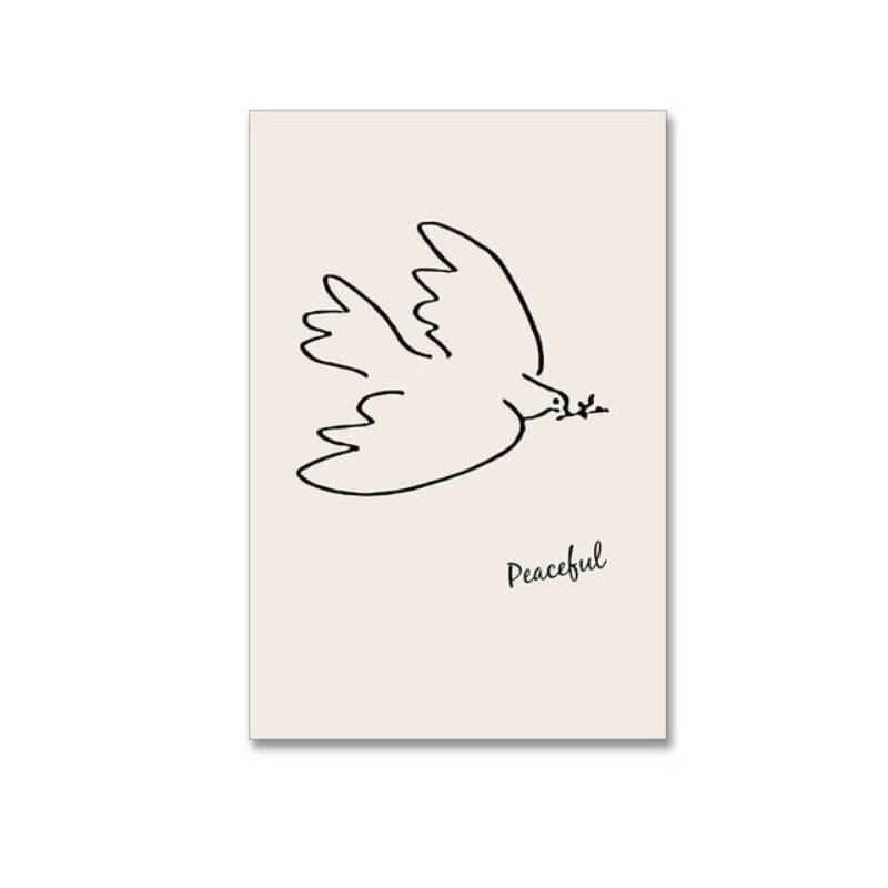 Vintage Abstract Figure Dove Minimalist - Canvas Wall Art Painting-Original Wall Arts