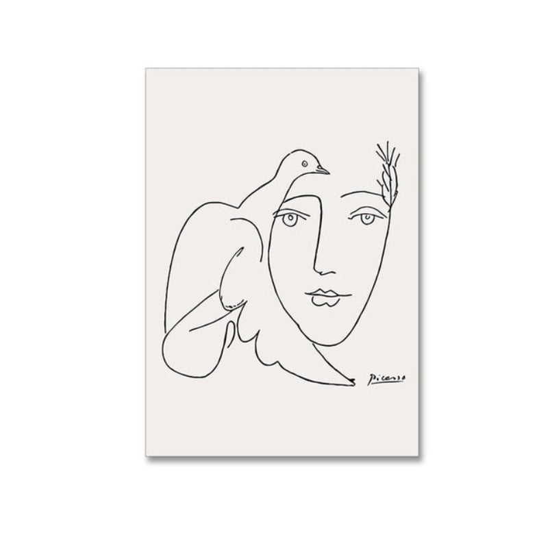 Vintage Abstract Figure Dove Minimalist - Canvas Wall Art Painting-Original Wall Arts