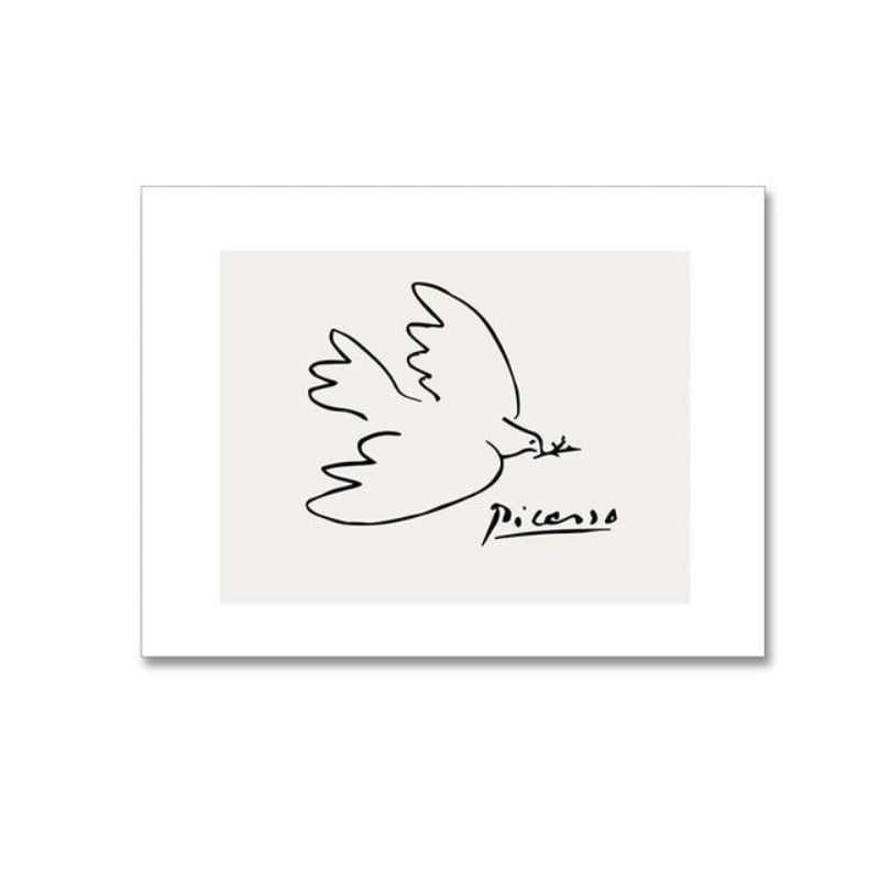 Vintage Abstract Figure Dove Minimalist - Canvas Wall Art Painting-Original Wall Arts