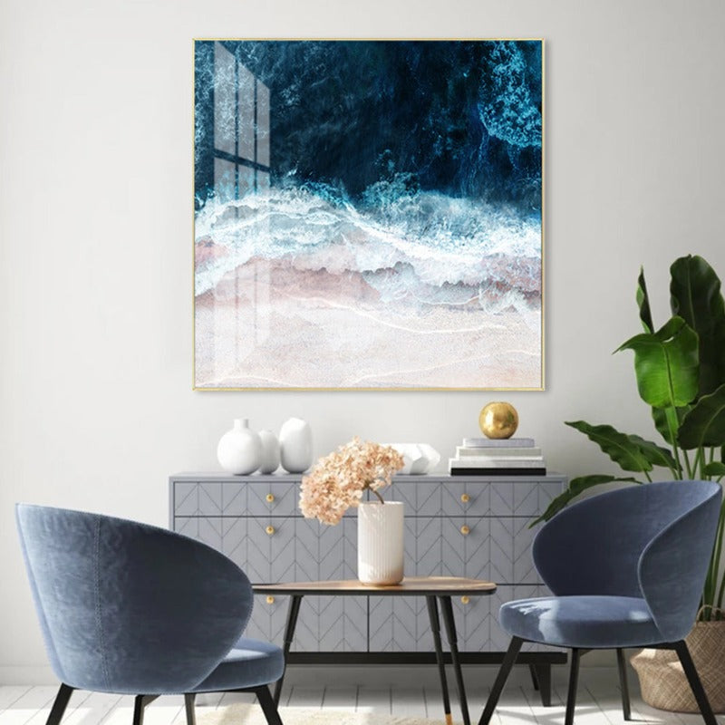 Blue Sea Wave Scene Inspiring - Canvas Wall Art Painting-Original Wall Arts
