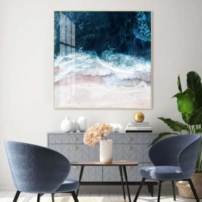 Blue Sea Wave Scene Inspiring - Canvas Wall Art Painting-Original Wall Arts