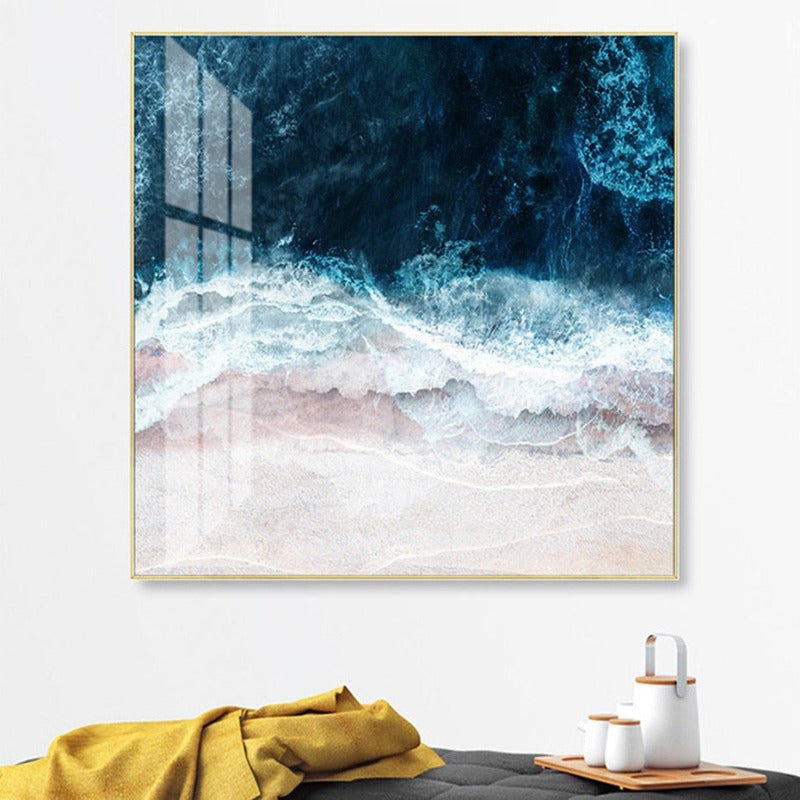 Blue Sea Wave Scene Inspiring - Canvas Wall Art Painting-Original Wall Arts