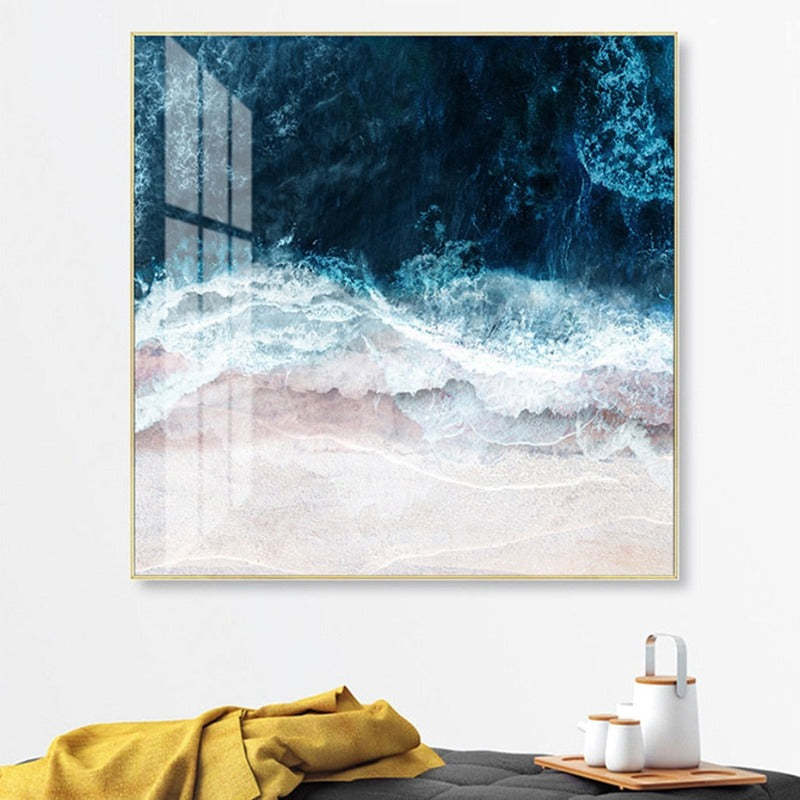 Blue Sea Wave Scene Inspiring - Canvas Wall Art Painting-Original Wall Arts