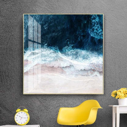 Blue Sea Wave Scene Inspiring - Canvas Wall Art Painting-Original Wall Arts