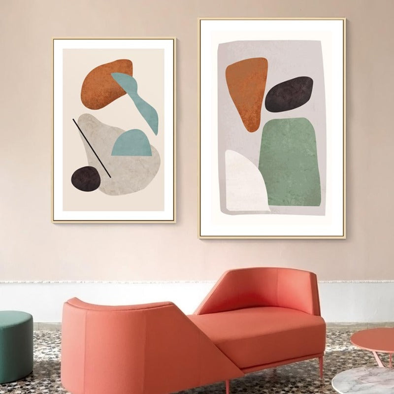 Modern Burnt Orange Abstract Geometric - Canvas Wall Art Painting-Original Wall Arts