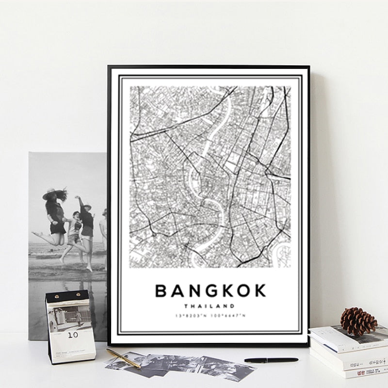 Black and White Bangkok City - Canvas Wall Art Painting-Original Wall Arts