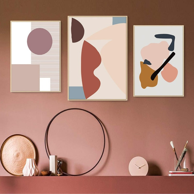 Abstract Warm Geometric Designs - Canvas Wall Art Painting-Original Wall Arts