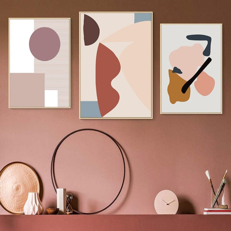 Abstract Warm Geometric Designs - Canvas Wall Art Painting-Original Wall Arts