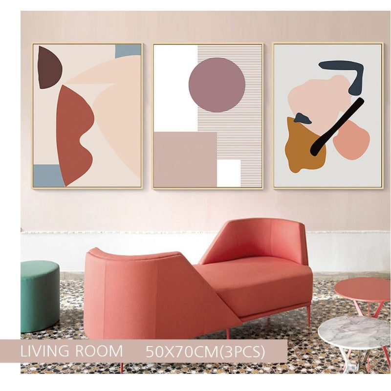 Abstract Warm Geometric Designs - Canvas Wall Art Painting-Original Wall Arts