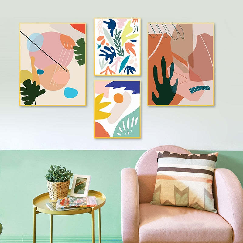 Abstract Scandinavia Colorful Gallery - Canvas Wall Art Painting-Original Wall Arts