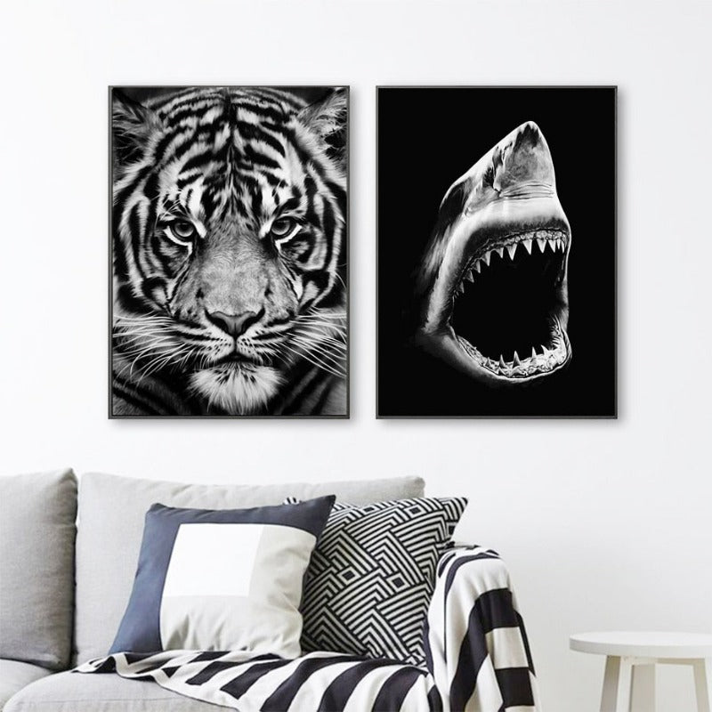 Nature Wildlife Africa Wild Animals Black White  - Canvas Wall Art Painting-Original Wall Arts