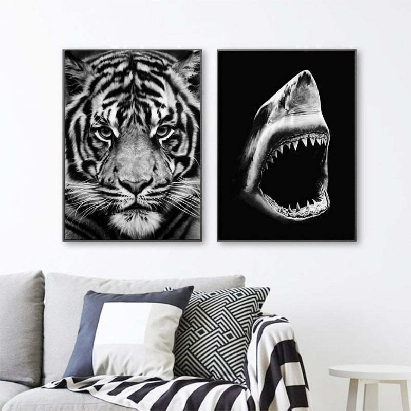 Nature Wildlife Africa Wild Animals Black White  - Canvas Wall Art Painting-Original Wall Arts
