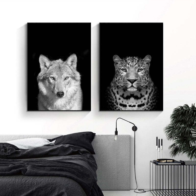 Nature Wildlife Africa Wild Animals Black White  - Canvas Wall Art Painting-Original Wall Arts
