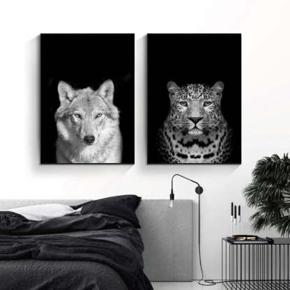 Nature Wildlife Africa Wild Animals Black White  - Canvas Wall Art Painting-Original Wall Arts