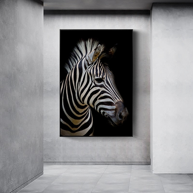 Nature Wildlife Africa Wild Animals Black White  - Canvas Wall Art Painting-Original Wall Arts