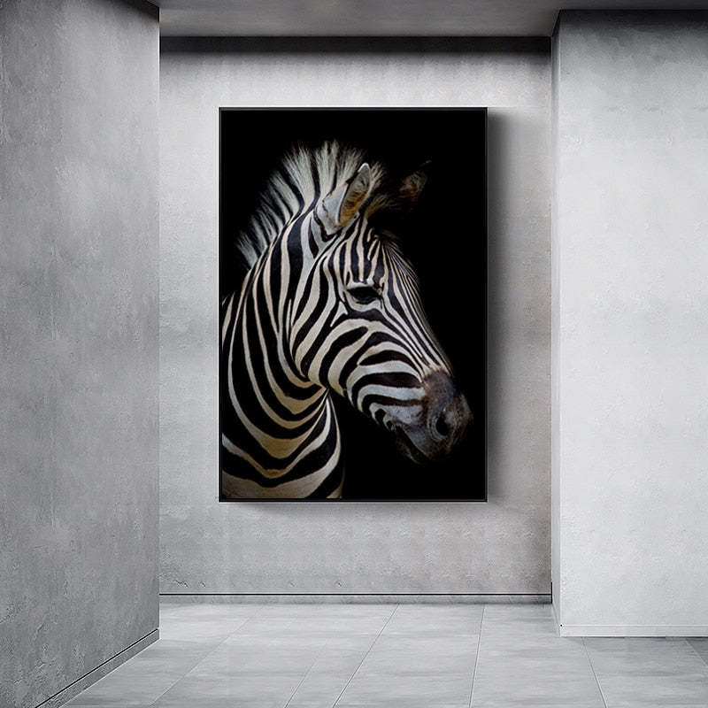 Nature Wildlife Africa Wild Animals Black White  - Canvas Wall Art Painting-Original Wall Arts