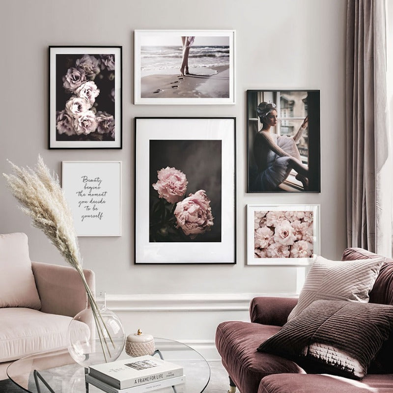 Pink Peony Floral Pictures Beauty Quotes - Canvas Wall Art Painting-Original Wall Arts