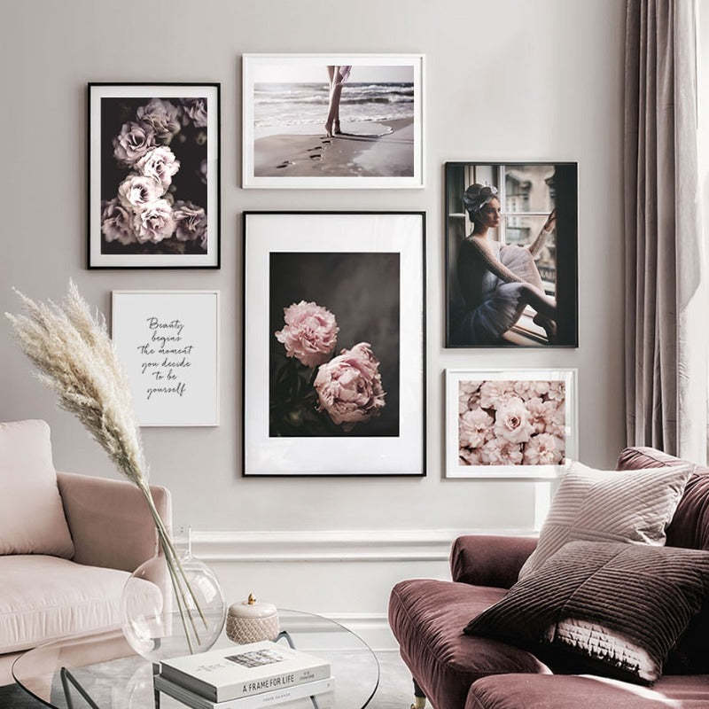 Pink Peony Floral Pictures Beauty Quotes - Canvas Wall Art Painting-Original Wall Arts